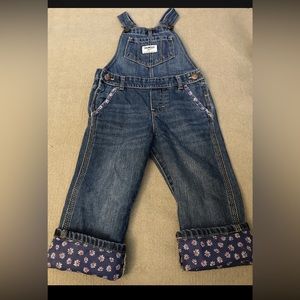 Vintage Oshkosh B'gosh Baby Girl's 2T Distressed ￼￼Denim Overalls Floral Cuff